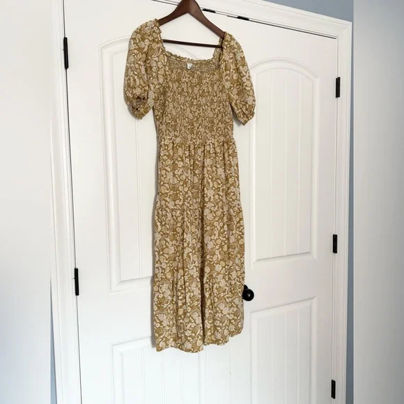pretty midi dresses with sleeves Mac Duggal - Multicolor Floral High Neck Balloon Sleeve Midi Dress